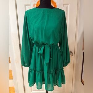 Flying Tomato Vibrant Green Long Sleeve Dress Size Medium